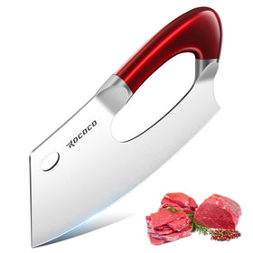 ROCOCO Easy Handle Meat Cleaver blade close-up highlighting sharp hand-forged edge for precise cuts