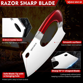 ROCOCO Easy Handle Meat Cleaver red handle detail highlights ergonomic grip