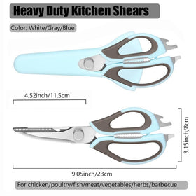 Roczipeng kitchen scissors mounted on magnetic holder for easy fridge storage.