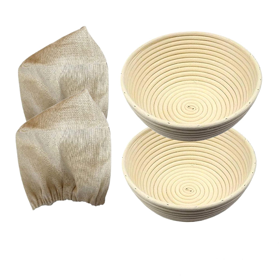 RoEsha 7-inch round banneton basket 2-pack for proofing artisanal loaves using natural rattan.