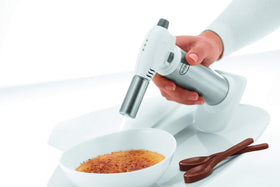 Rösle 12844 creme brulee torch in use, safe flame control for finishing dishes