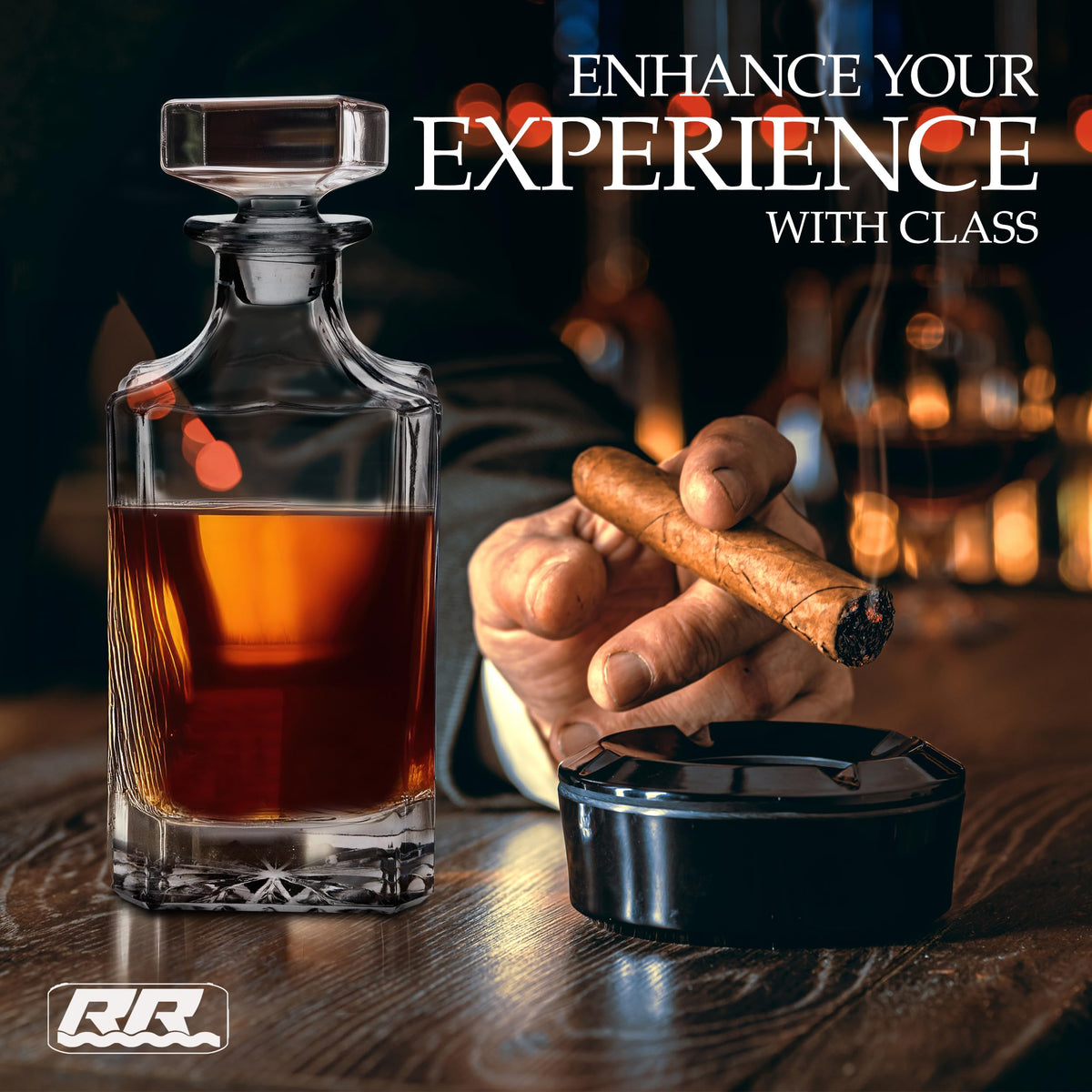 Rogue River Tactical 750 ml capacity label on the decanter