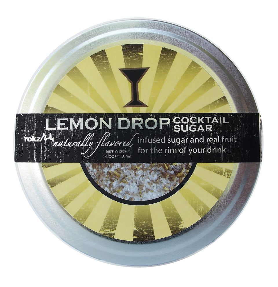 Rokz Lemon Drop Sugar Rimmer on a plate for easy cocktail rims.