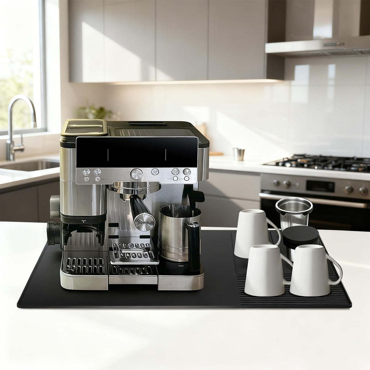 Rolitwils mat creates organized coffee zone for accessories.