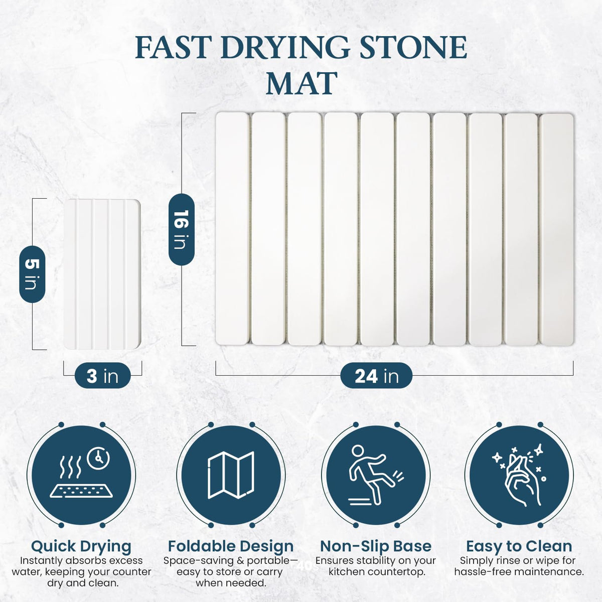 ROLLET diatomite-coasters-8x4 shield surfaces and absorb moisture for faster drying.