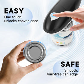 ROLWAY can opener in use demonstrates effortless one-button operation for quick meals