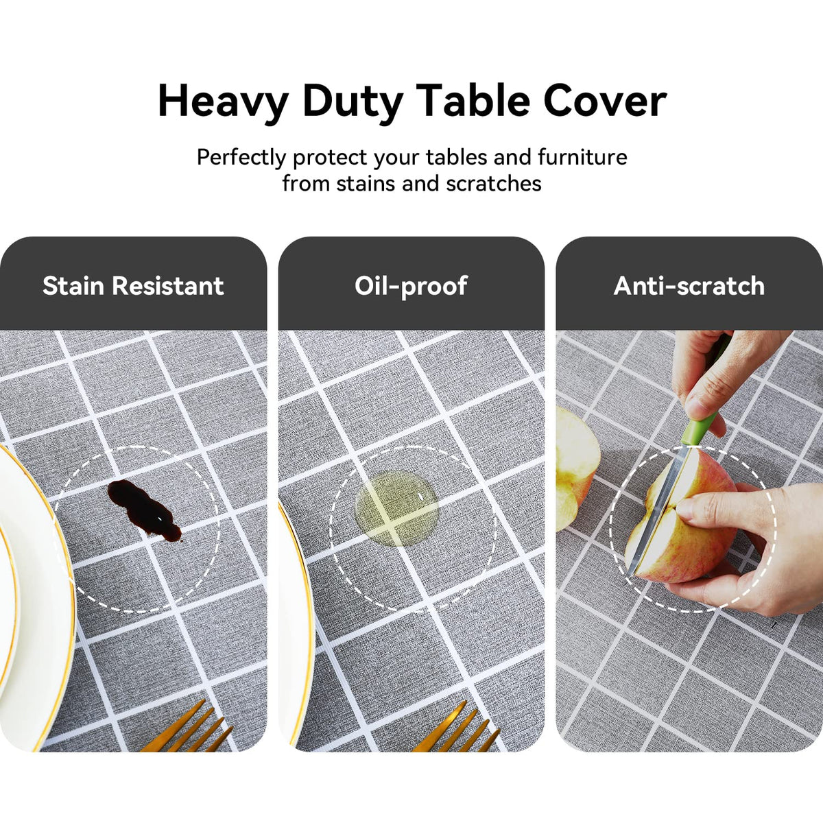 Romanstile buffalo plaid checkered tablecloth adds casual style to dining and outdoor tables.