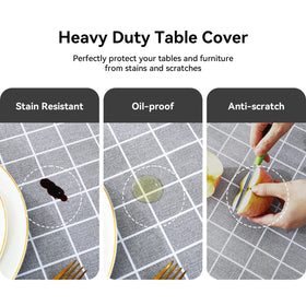 Romanstile buffalo plaid checkered tablecloth adds casual style to dining and outdoor tables.