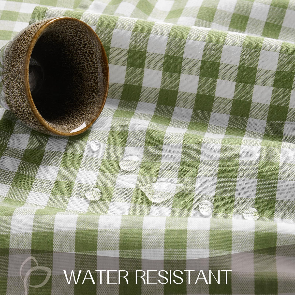 Romanstile gingham check closeup with sage ruffle detail.