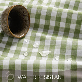 Romanstile gingham check closeup with sage ruffle detail.