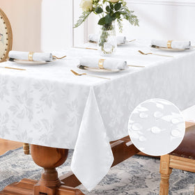 Romanstile jacquard tablecloth with floral design enhances dining ambience
