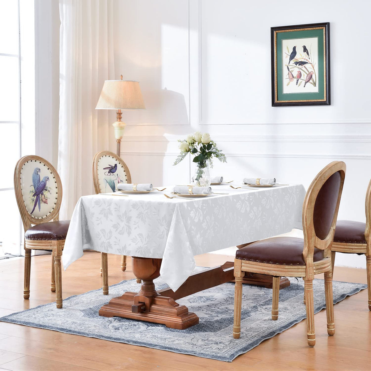 Romanstile rectangle tablecloth 60x120 inches in white fits large tables