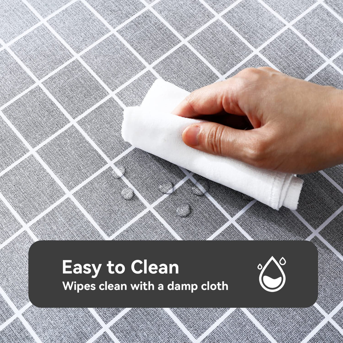 Romanstile rectangle tablecloth in grey offers oil-proof protection for spills and condiments.
