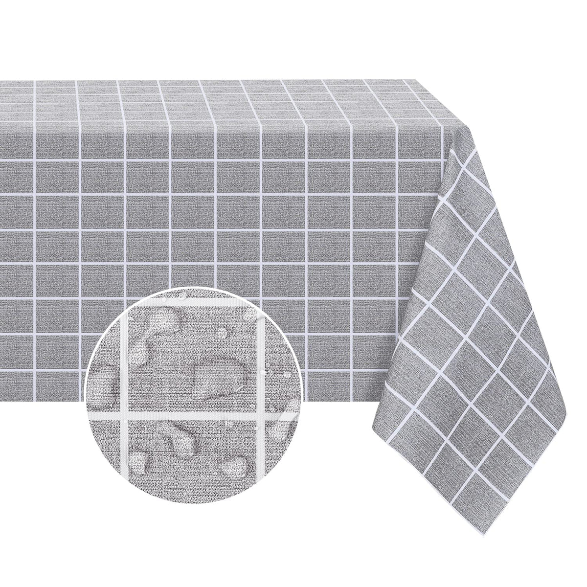 Romanstile rectangle tablecloth in grey provides waterproof protection for any dining setup.