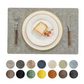 Romanstile vinyl placemats set shows heat-resistant top surface protecting tabletops.
