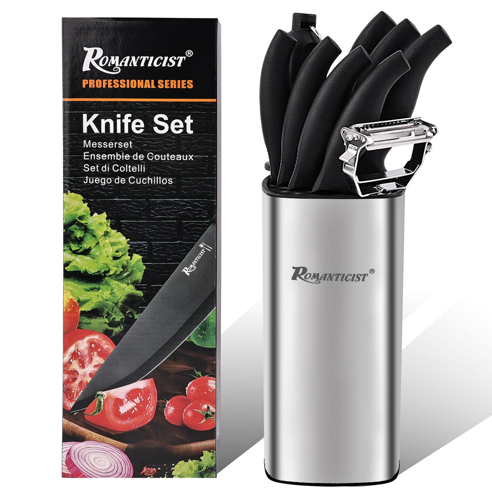 Romanticist 10-piece knife set with block for organized prep.