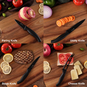 Romanticist kitchen knife set in action for precise slicing and dicing.