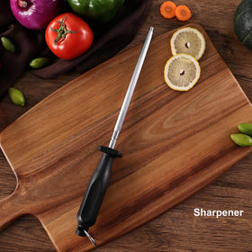 ROMANTICIST stainless steel knife block keeps blades protected and dry.