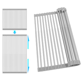 Romise roll-up drying rack extended length over sink for versatile kitchen drying.