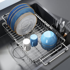romision expandable dish drying rack over sink demonstrating space-saving design for small kitchens