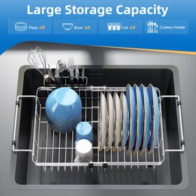 romision modern stainless finish over-sink rack complements kitchen styles
