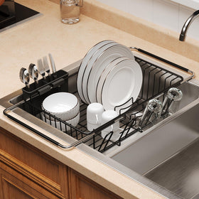 Romision over-sink dish drainer assembly saves counter space for small kitchens.