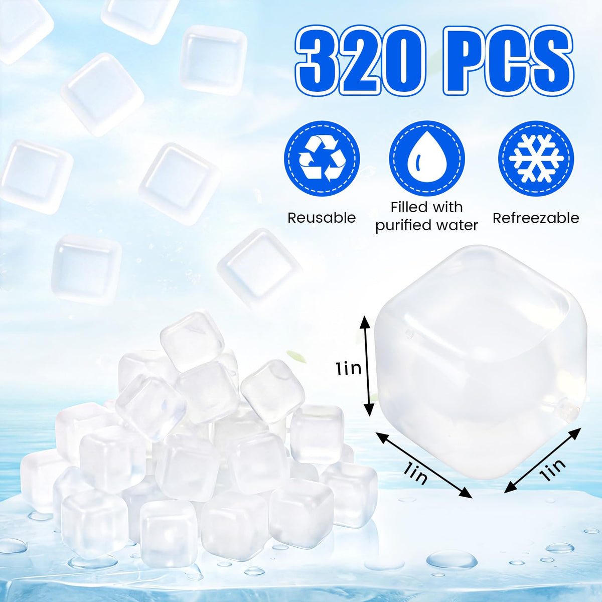 Romooa ice cubes tray close-up showing clear 1x1 inch cubes.