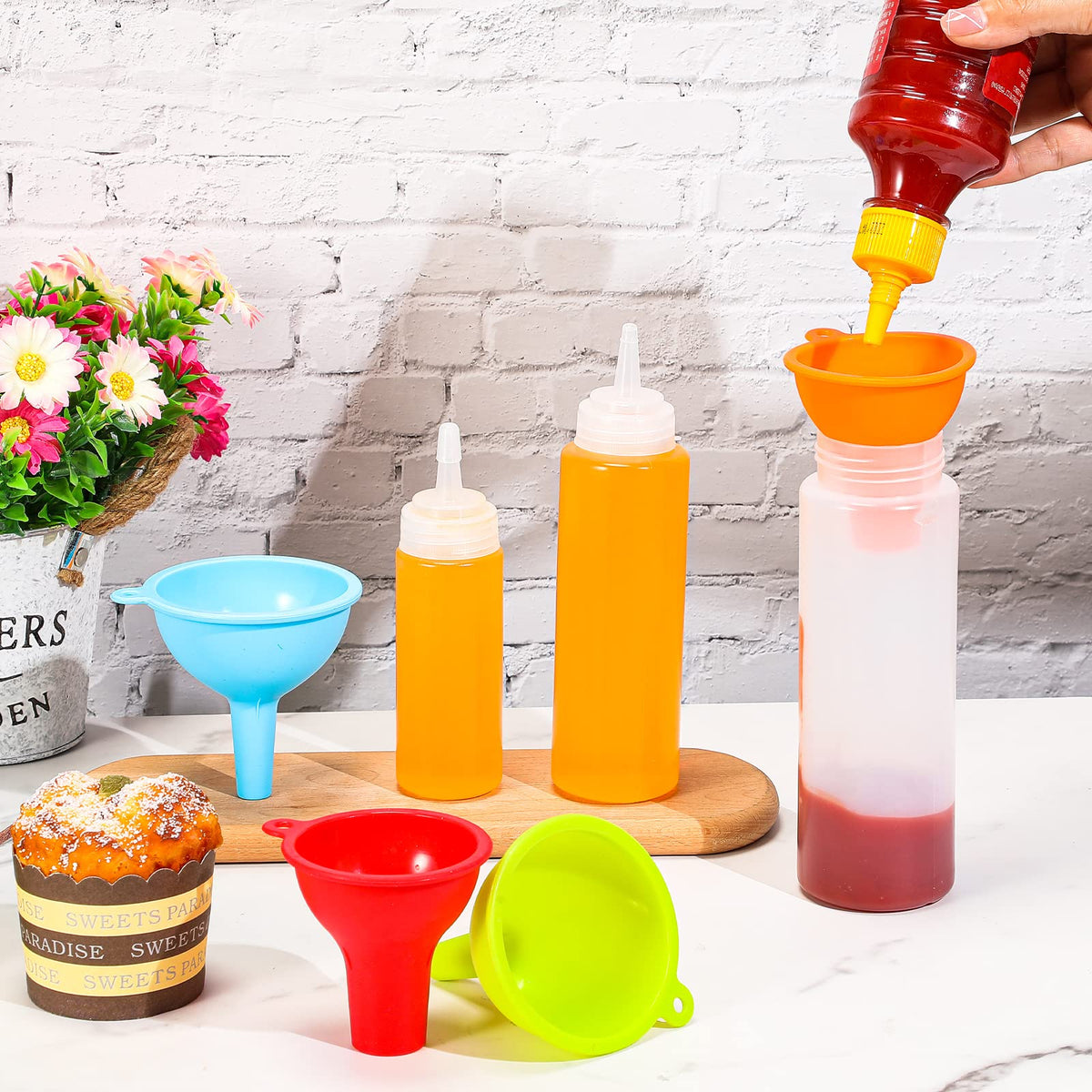 Romooa silicone funnels ideal for transferring water sauces jams and powders