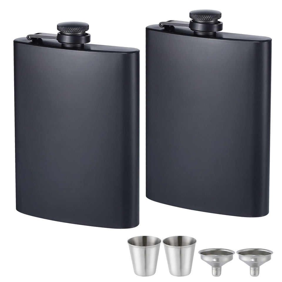 ROMROC 2-pack hip flask with 8oz capacity for easy travel and discreet sipping.