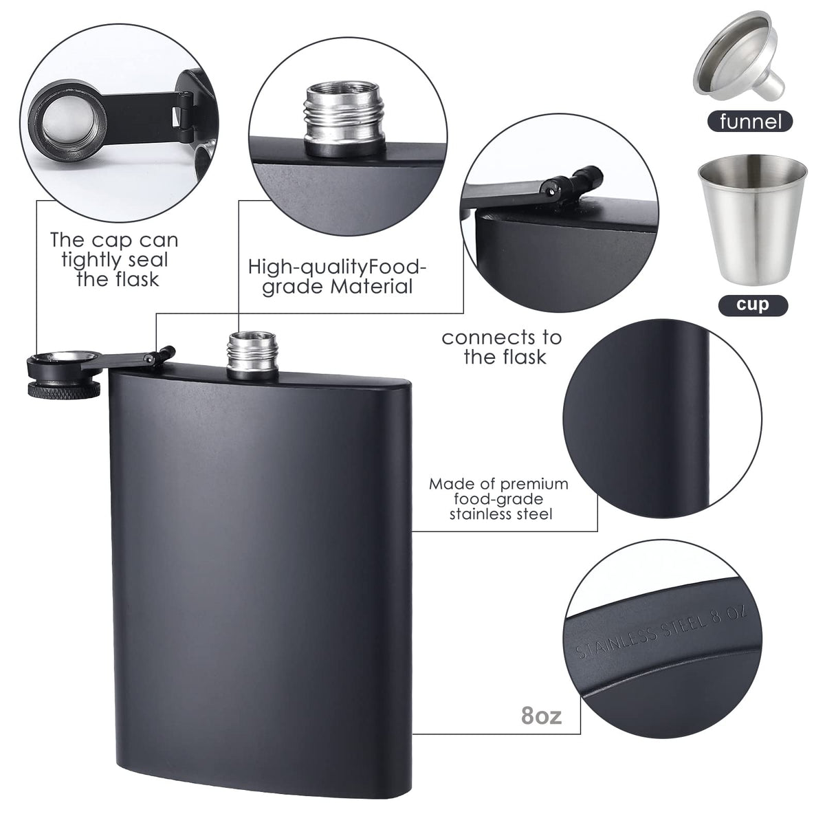ROMROC flask with funnels and cups for quick refills and sharing.