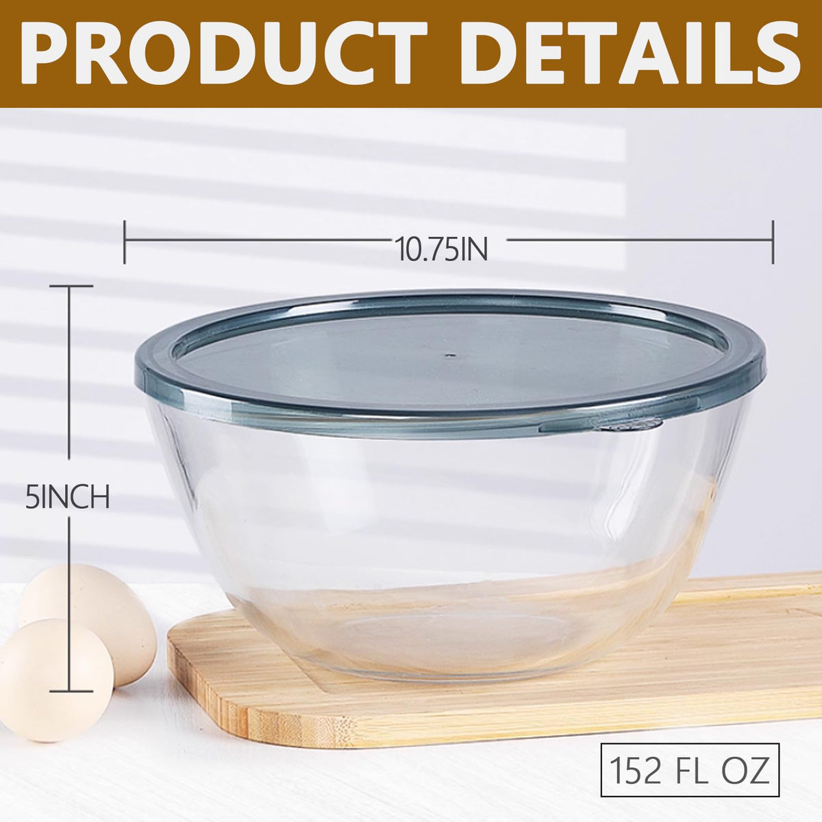 Ronanemon 10-inch glass mixing bowl offering clear visibility for prep.