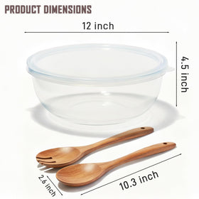 Ronanemon acacia salad servers with glass lid for precise serving.