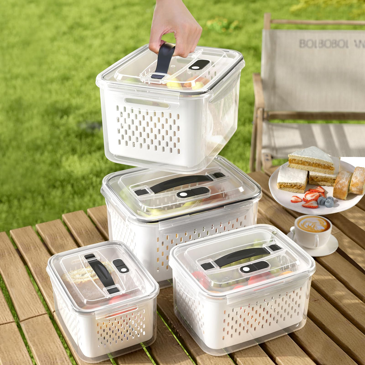 Ronanemon fruit storage container 170l with drainage basket for fresh produce drainage