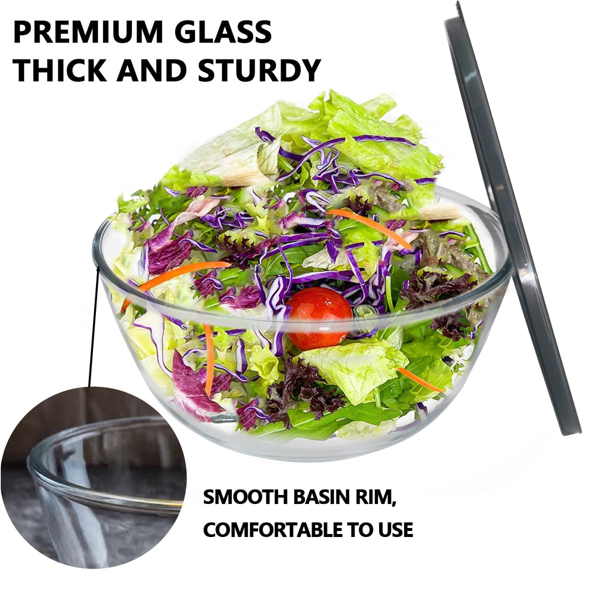 Ronanemon glass bowl lid keeps ingredients fresh during storage.