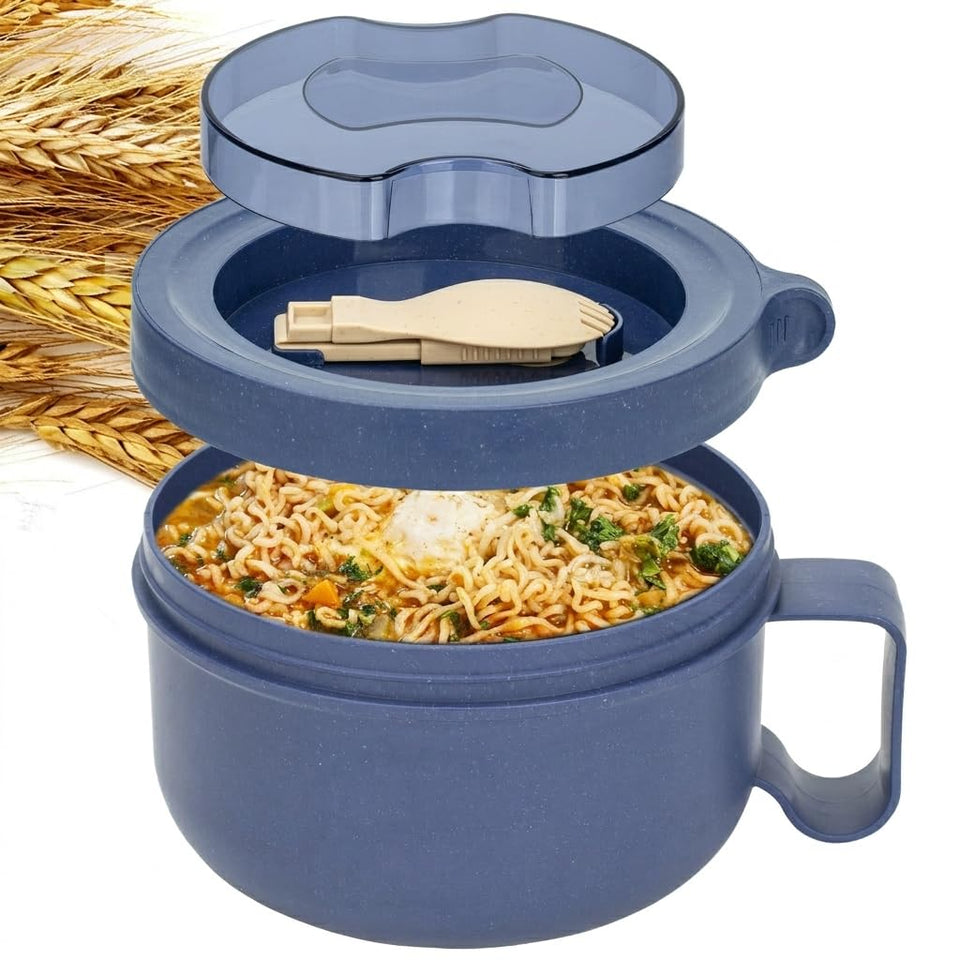 Ronanemon sapphire blue soup mug with lid, convenient for transport and reheating.