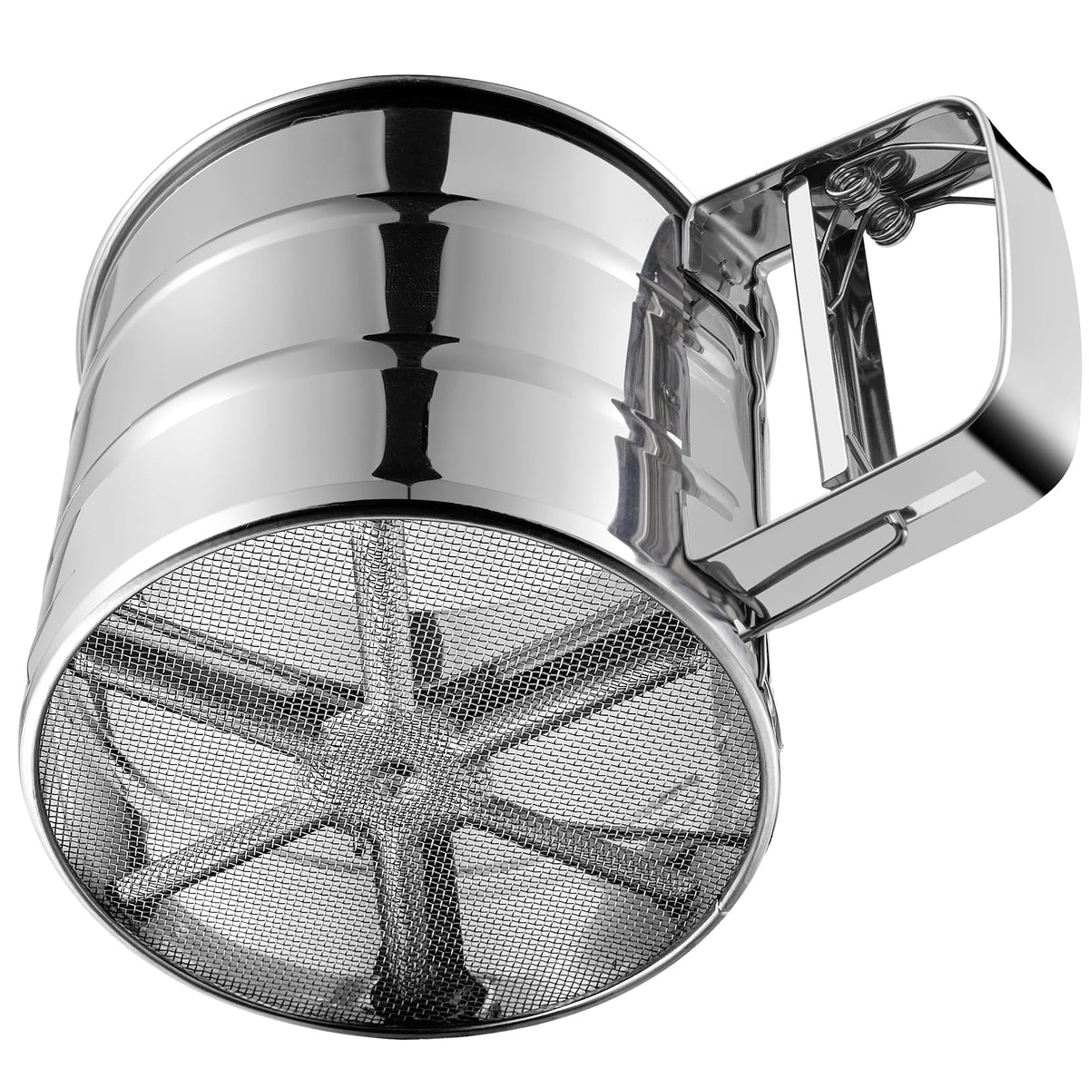 Rondauno flour sifter in stainless steel for smooth, even sugar dusting.