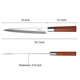 Rondauno sashimi knife wood handle provides comfortable, secure grip during extended prep.