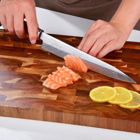Rondauno yanagiba edge promotes clean, tear-free filleting of delicate fish.