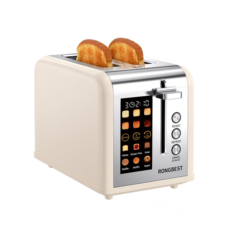 RONGBEST 2-slice toaster cream front view for modern kitchens