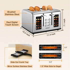 RONGBEST 4-Slice Toaster dual controls reveal simultaneous settings for different breads.