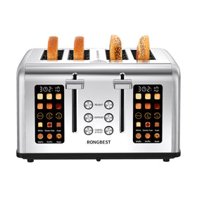 RONGBEST 4-Slice Toaster front view highlights durable stainless steel for everyday use.