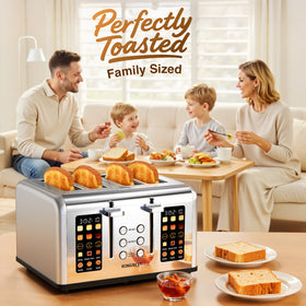 RONGBEST 4-Slice Toaster side view emphasizes compact footprint for small kitchens.