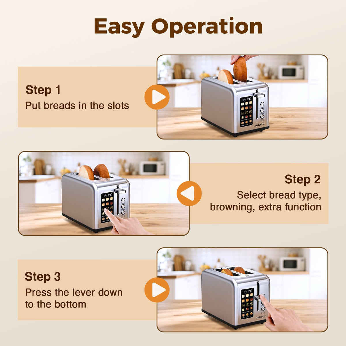 RONGBEST auto shut-off and cord storage keep counters safe and organized.