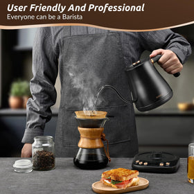 RONGBEST matte black kettle with gooseneck spout enabling controlled pours.