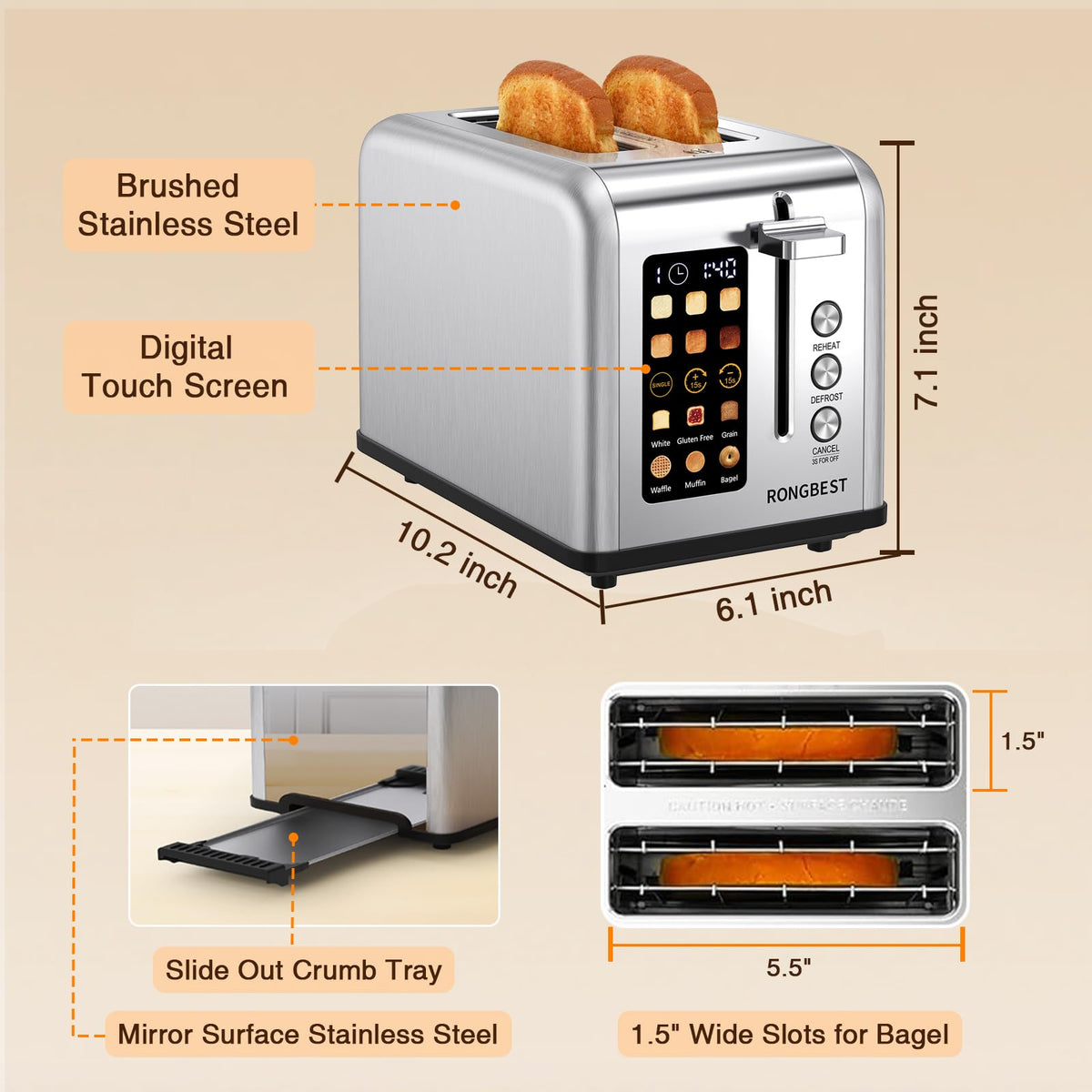 RONGBEST stainless steel finish adds a sleek touch to any kitchen.