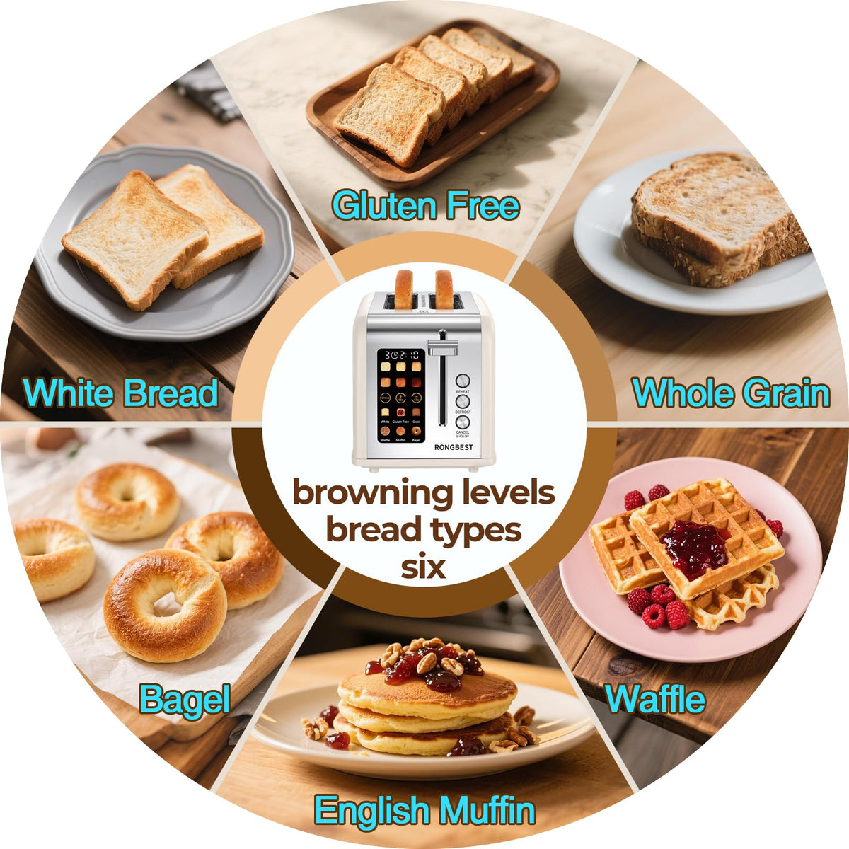 RONGBEST cream toaster with bagel mode browns the cut side evenly