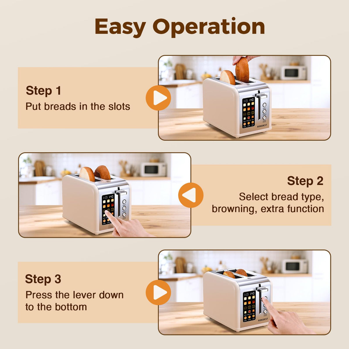 RONGBEST cream toaster independent controls and auto shut-off safety