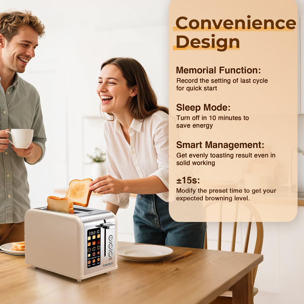RONGBEST cream toaster shows precise browning control with wide range of settings