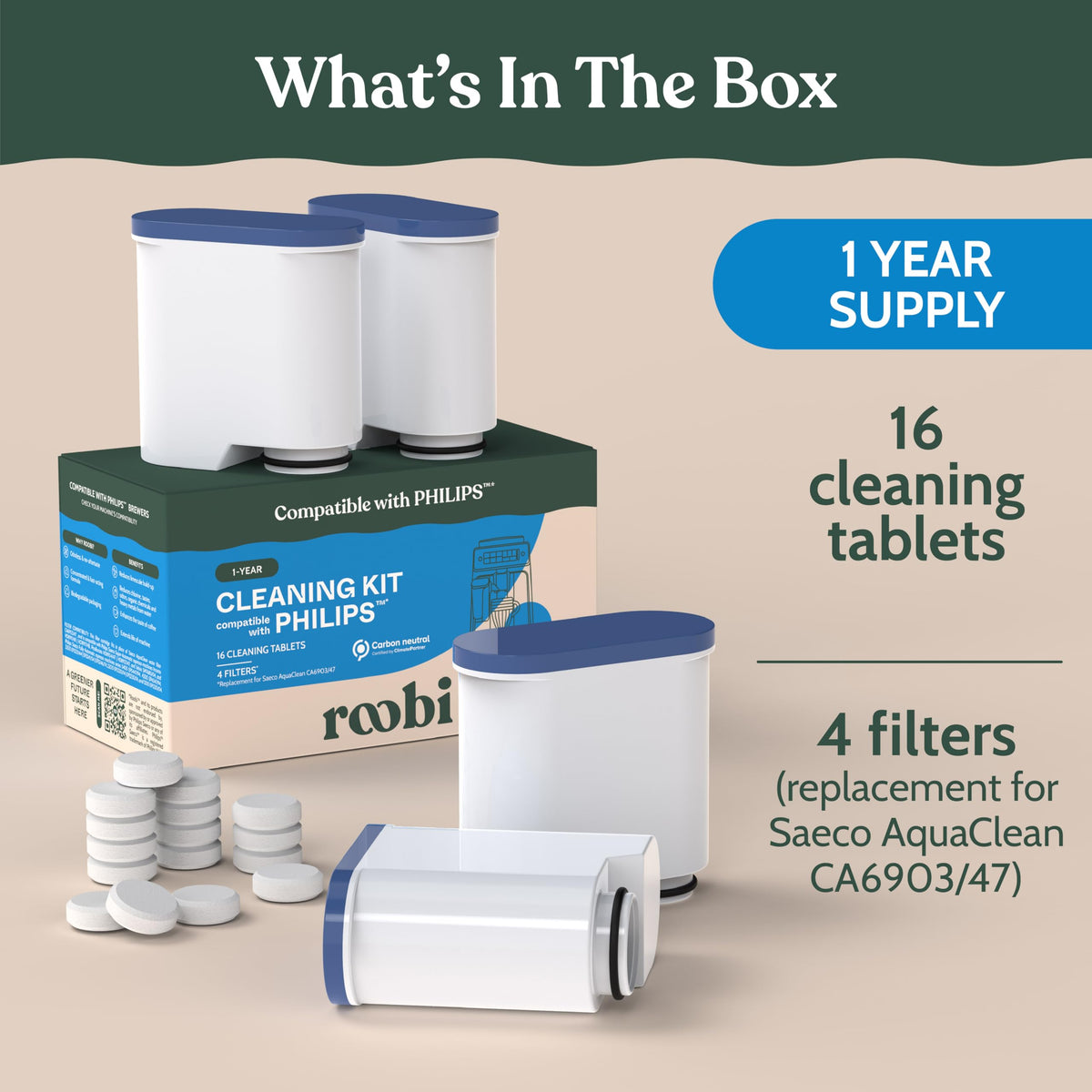 Roobi Aquaclean water filters reduce impurities and help prevent limescale buildup in machines