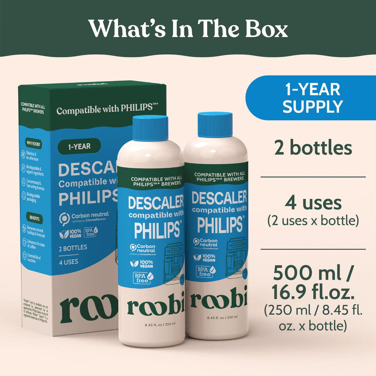 Roobi descaling action improves coffee flavor by removing residues